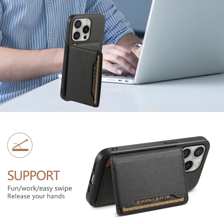For iPhone 16 Pro Max Calf Texture Card Bag Design Full Coverage Phone Case(Black) - iPhone 16 Pro Max Cases by PMC TechLife | Online Shopping South Africa | PMC TechLife | Buy Now Pay Later Mobicred
