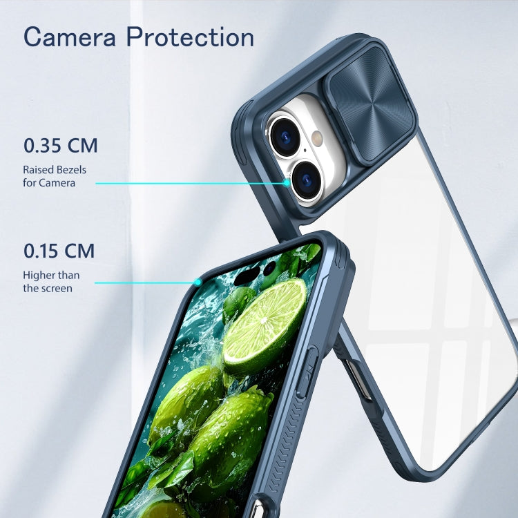 For iPhone 16 Sliding Camshield Acrylic Hybrid TPU Phone Case(Navy Blue) - free shipping - PMC TechLife - Order now!