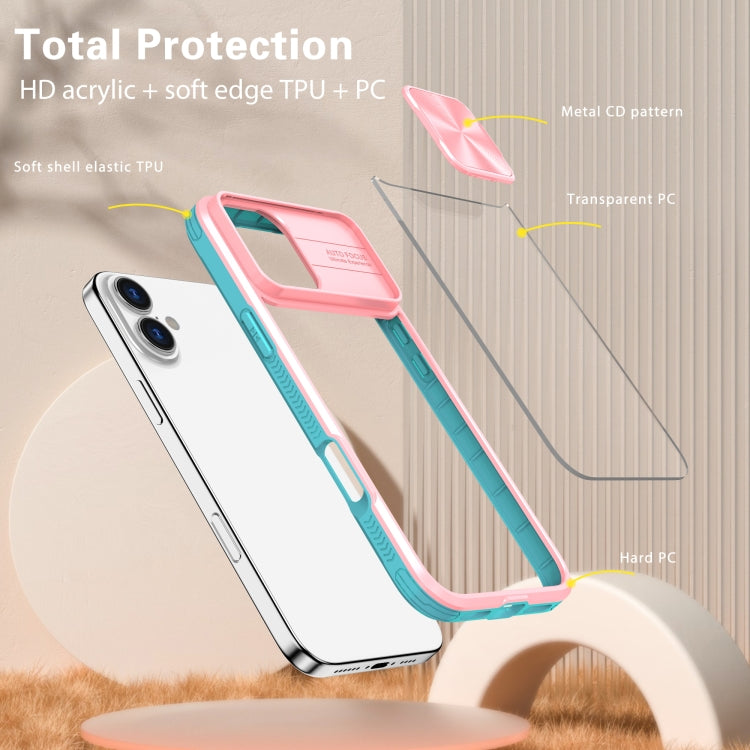 For iPhone 16 Sliding Camshield Acrylic Hybrid TPU Phone Case(Pink Cyan) - iPhone 16 Cases by PMC Jewellery | Online Shopping South Africa | PMC Jewellery | Buy Now Pay Later Mobicred