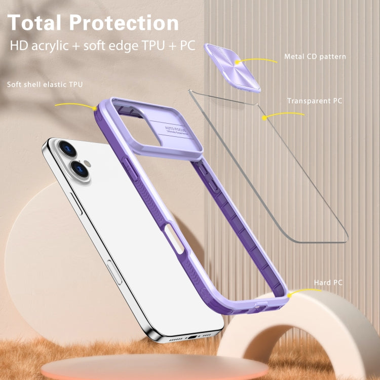 For iPhone 16 Sliding Camshield Acrylic Hybrid TPU Phone Case(Purple) - iPhone 16 Cases by PMC Jewellery | Online Shopping South Africa | PMC Jewellery | Buy Now Pay Later Mobicred