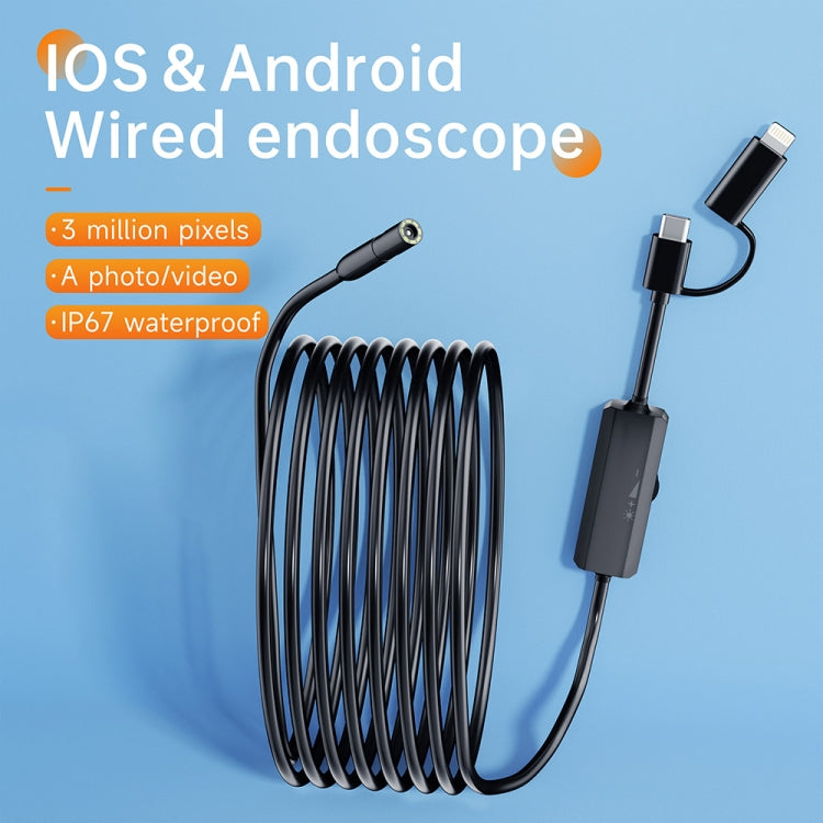 AN112 2 in 1 USB-C / Type-C + 8 Pin Interface 8mm HD Industry Endoscope, Length:5m Soft Tube - free shipping - PMC TechLife - Order now!