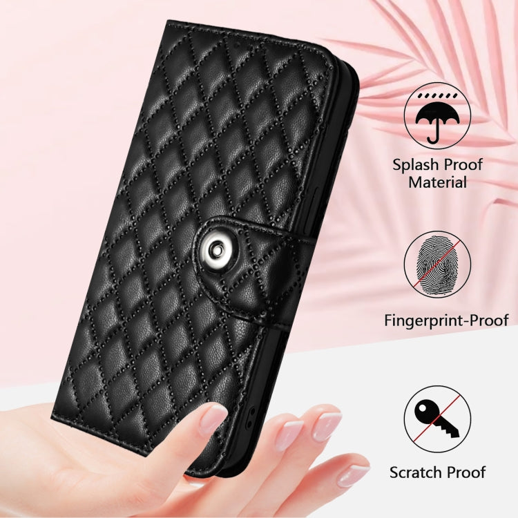 For Redmi K70 Ultra 5G Global Rhombic Texture Flip Leather Phone Case with Lanyard(Black) - Xiaomi Cases by PMC Jewellery | Online Shopping South Africa | PMC Jewellery | Buy Now Pay Later Mobicred