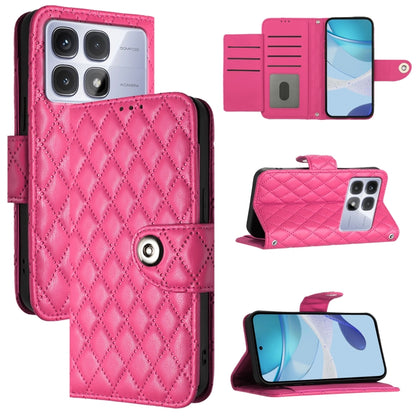 For Redmi K70 Ultra 5G Global Rhombic Texture Flip Leather Phone Case with Lanyard(Rose Red) - Xiaomi Cases by PMC Jewellery | Online Shopping South Africa | PMC Jewellery | Buy Now Pay Later Mobicred