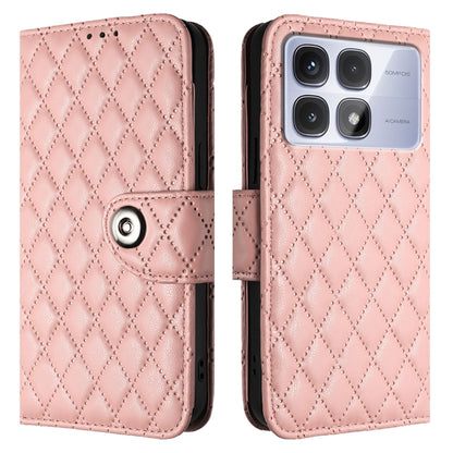 For Redmi K70 Ultra 5G Global Rhombic Texture Flip Leather Phone Case with Lanyard(Coral Pink) - Xiaomi Cases by PMC Jewellery | Online Shopping South Africa | PMC Jewellery | Buy Now Pay Later Mobicred