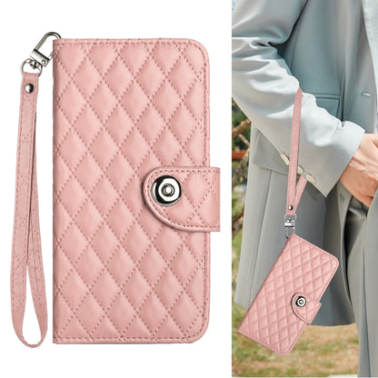 For Redmi K70 Ultra 5G Global Rhombic Texture Flip Leather Phone Case with Lanyard(Coral Pink) - Xiaomi Cases by PMC Jewellery | Online Shopping South Africa | PMC Jewellery | Buy Now Pay Later Mobicred