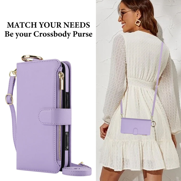 For iPhone 16 Pro Crossbody Ring Multifunctional Wallet Leather Phone Case(Purple) - More iPhone Cases by PMC Jewellery | Online Shopping South Africa | PMC Jewellery | Buy Now Pay Later Mobicred