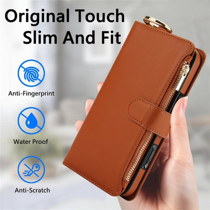 For iPhone 16 Pro Crossbody Ring Multifunctional Wallet Leather Phone Case(Brown) - More iPhone Cases by PMC Jewellery | Online Shopping South Africa | PMC Jewellery | Buy Now Pay Later Mobicred