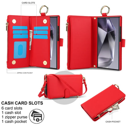 For Samsung Galaxy S24 Ultra 5G Crossbody Ring Multifunctional Wallet Leather Phone Case(Red) - Galaxy S24 Ultra 5G Cases by PMC Jewellery | Online Shopping South Africa | PMC Jewellery | Buy Now Pay Later Mobicred