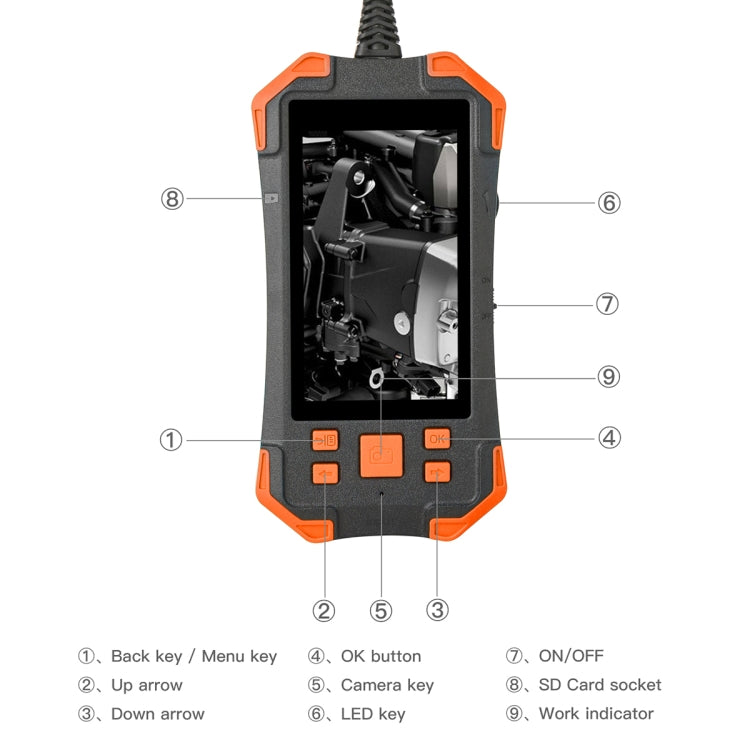 T20 4.3 inch IPS Screen 5.5mm Single Camera IP67 Waterproof Hard Cable Digital Endoscope, Length:10m(Black Orange) -  by PMC TechLife | Online Shopping South Africa | PMC TechLife | Buy Now Pay Later Mobicred