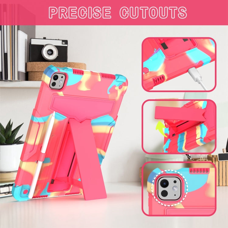 For iPad Pro 11 2024 T Holder Robot Silicone Hybrid PC Tablet Case(Camouflage Rose Red) - iPad Pro 11 2024 Cases by PMC TechLife | Online Shopping South Africa | PMC TechLife | Buy Now Pay Later Mobicred