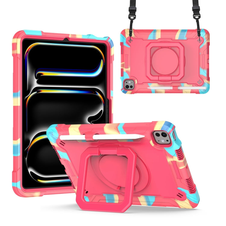 For iPad Pro 11 2024 Handle Grip Holder Silicone Hybrid PC Tablet Case with Strap(Camouflage Rose Red) - iPad Pro 11 2024 Cases by PMC TechLife | Online Shopping South Africa | PMC TechLife | Buy Now Pay Later Mobicred