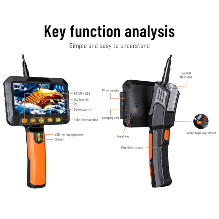 T27 5 inch IPS Color Screen 3.9mm Single Camera Handheld Hard Cable HD Industrial Endoscope, Length:2m(Orange Black) -  by PMC TechLife | Online Shopping South Africa | PMC TechLife | Buy Now Pay Later Mobicred