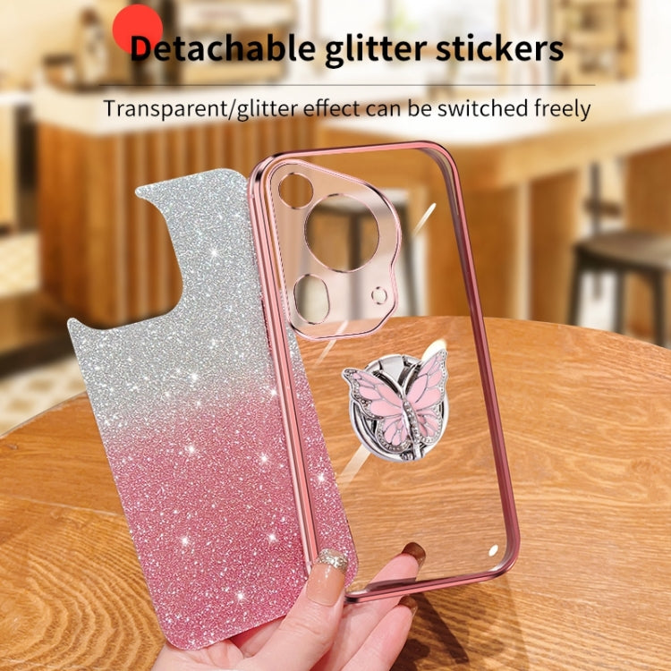 For Huawei Pura 70 Ultra Plated Gradient Glitter Butterfly Holder TPU Phone Case(Pink) - Huawei Cases by PMC Jewellery | Online Shopping South Africa | PMC Jewellery | Buy Now Pay Later Mobicred