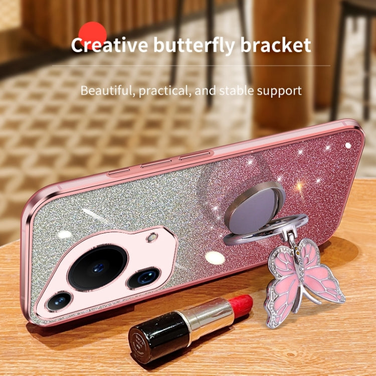 For Huawei Pura 70 Ultra Plated Gradient Glitter Butterfly Holder TPU Phone Case(Pink) - Huawei Cases by PMC Jewellery | Online Shopping South Africa | PMC Jewellery | Buy Now Pay Later Mobicred