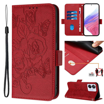 For Blackview Color 8 / Oscal Modern 8 Embossed Rose RFID Anti-theft Leather Phone Case(Red) - More Brand by PMC Jewellery | Online Shopping South Africa | PMC Jewellery | Buy Now Pay Later Mobicred