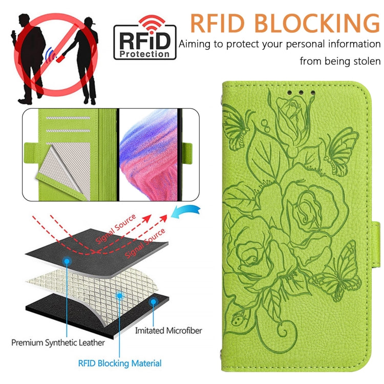 For Blackview Shark 8 Embossed Rose RFID Anti-theft Leather Phone Case(Green) - More Brand by PMC Jewellery | Online Shopping South Africa | PMC Jewellery | Buy Now Pay Later Mobicred