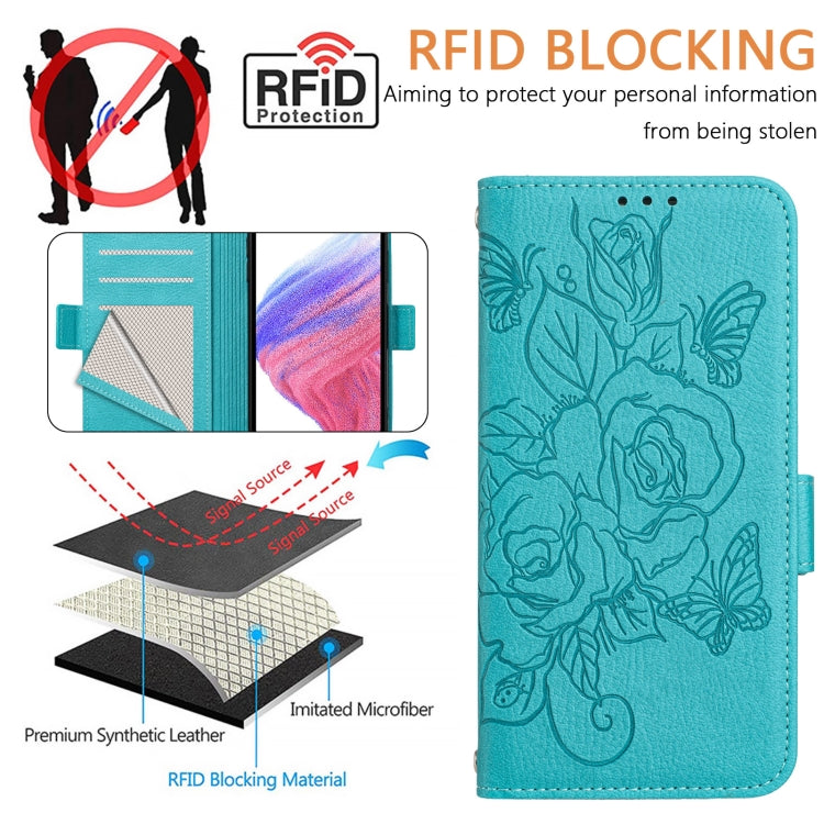 For Ulefone Note 14 Embossed Rose RFID Anti-theft Leather Phone Case(Light Blue) - Ulefone Cases by PMC Jewellery | Online Shopping South Africa | PMC Jewellery | Buy Now Pay Later Mobicred