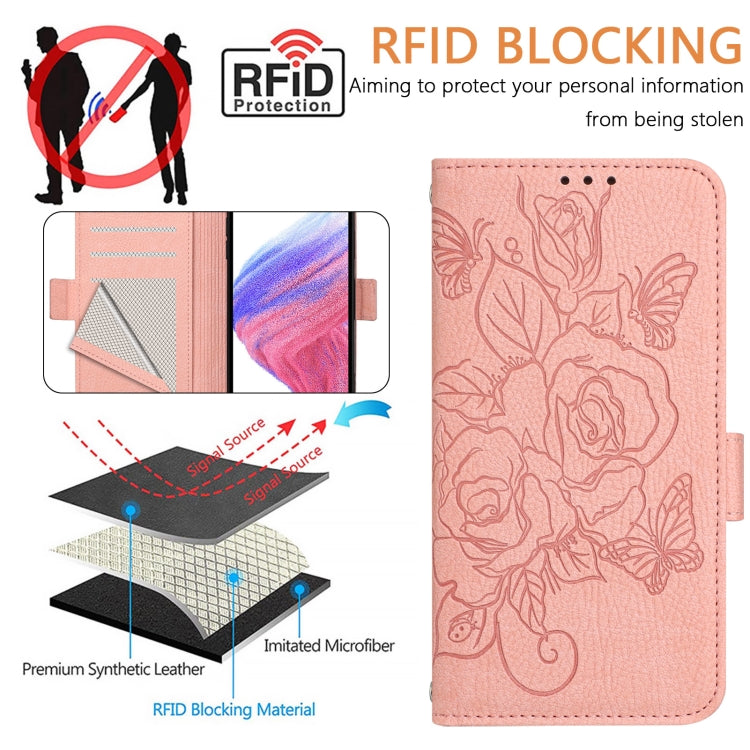 For Google Pixel 9 / 9 Pro Embossed Rose RFID Anti-theft Leather Phone Case(Pink) - Google Cases by PMC Jewellery | Online Shopping South Africa | PMC Jewellery | Buy Now Pay Later Mobicred