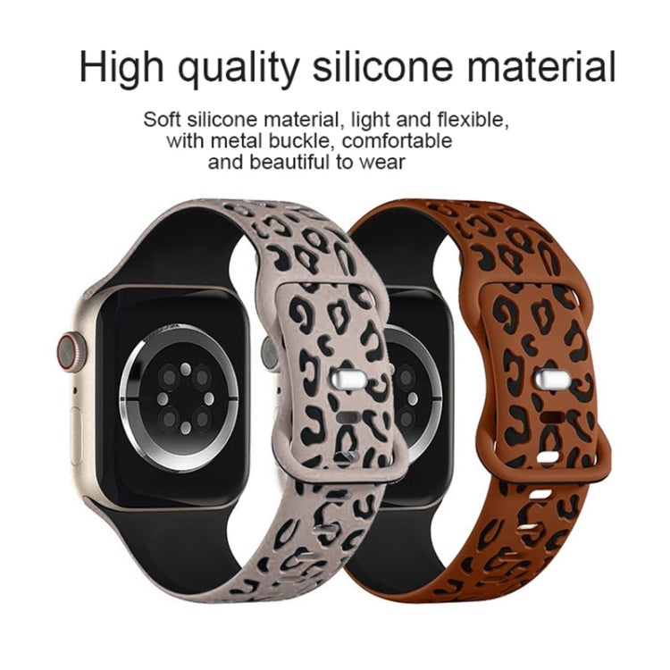 For Apple Watch Series 3 38mm Concave Leopard Printed Silicone Watch Band(Starlight Milk Tea) - Watch Bands by PMc TechLife | Online Shopping South Africa | PMc TechLife | Buy Now Pay Later Mobicred