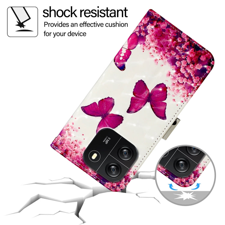For Blackview Wave 6C 3D Painting Horizontal Flip Leather Phone Case(Rose Butterfly) - More Brand by PMC TechLife | Online Shopping South Africa | PMC TechLife | Buy Now Pay Later Mobicred