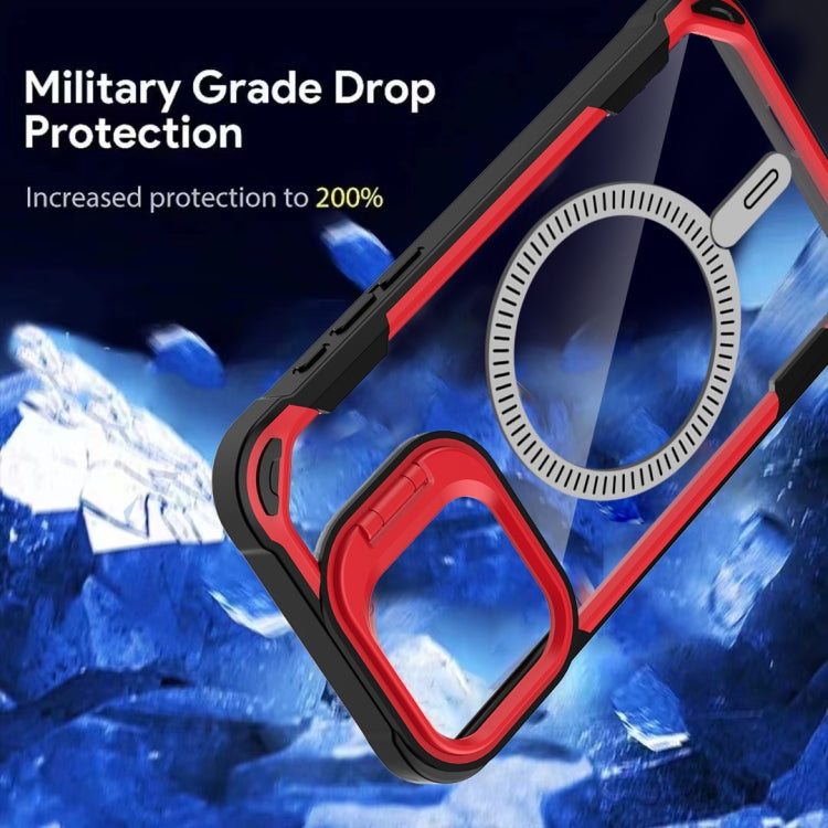 For iPhone 16 Transparent Acrylic MagSafe Lens Holder Phone Case(Red) - iPhone 16 Cases by PMC TechLife | Online Shopping South Africa | PMC TechLife | Buy Now Pay Later Mobicred