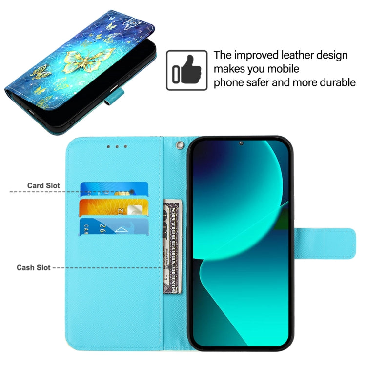 For Google Pixel 9 3D Painting Horizontal Flip Leather Phone Case(Golden Butterfly) - Google Cases by PMC TechLife | Online Shopping South Africa | PMC TechLife | Buy Now Pay Later Mobicred