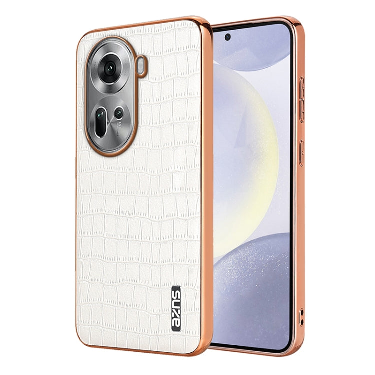 For OPPO Reno11 Global AZNS Electroplated Frame Crocodile Texture Full Coverage Phone Case(White) - Reno11 Cases by AZNS | Online Shopping South Africa | PMC Jewellery | Buy Now Pay Later Mobicred