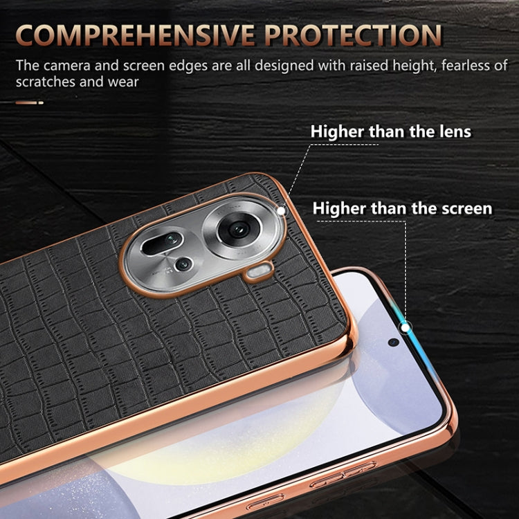 For OPPO Reno11 Global AZNS Electroplated Frame Crocodile Texture Full Coverage Phone Case(White) - Reno11 Cases by AZNS | Online Shopping South Africa | PMC Jewellery | Buy Now Pay Later Mobicred