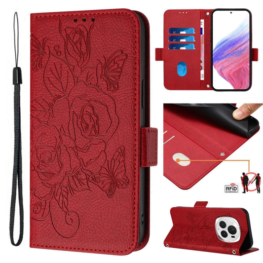 For Honor Magic6 Pro 5G Embossed Rose RFID Anti-theft Leather Phone Case(Red) - Honor Cases by PMC Jewellery | Online Shopping South Africa | PMC Jewellery | Buy Now Pay Later Mobicred