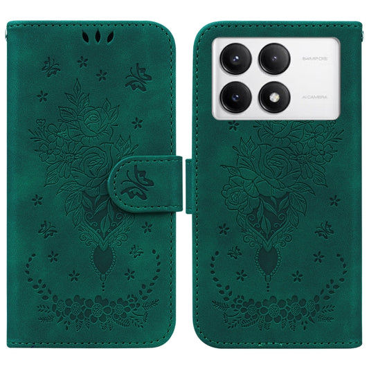 For Redmi K70 / K70 Pro Butterfly Rose Embossed Leather Phone Case(Green) - K70 Cases by PMC Jewellery | Online Shopping South Africa | PMC Jewellery | Buy Now Pay Later Mobicred