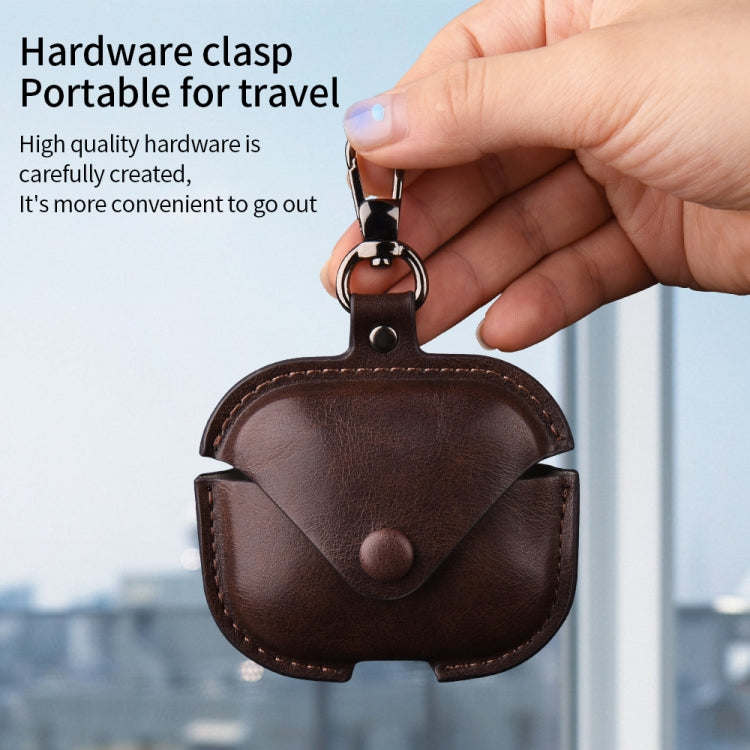 For Redmi Buds 5 / 6S Business Leather Earphone Protective Case with Hook(Light Brown) - Xiaomi Earphone Case by PMC Jewellery | Online Shopping South Africa | PMC Jewellery | Buy Now Pay Later Mobicred