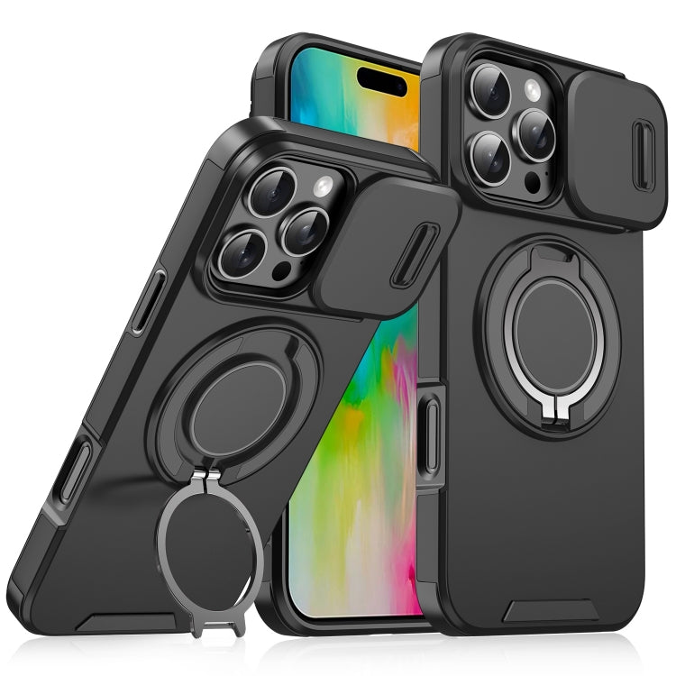 For iPhone 16 Pro Max Sliding Camshield Ring Holder Phone Case(Black) - iPhone 16 Pro Max Cases by PMC TechLife | Online Shopping South Africa | PMC TechLife | Buy Now Pay Later Mobicred