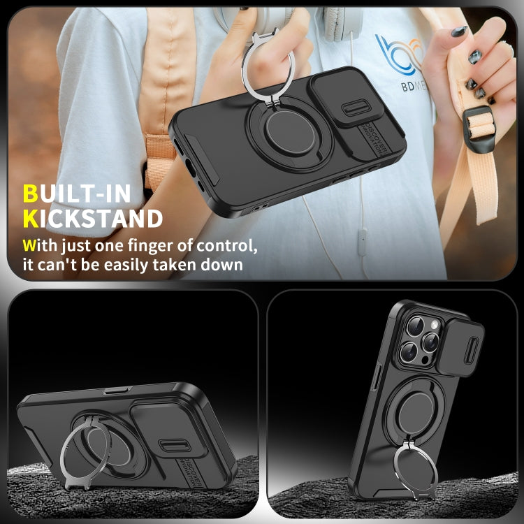 For iPhone 16 Plus Sliding Camshield Ring Holder Phone Case(Black) - iPhone 16 Plus Cases by PMC TechLife | Online Shopping South Africa | PMC TechLife | Buy Now Pay Later Mobicred