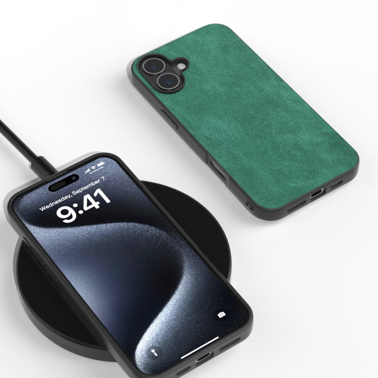 For iPhone 16 Plus Black Frame PU Leather Full Coverage Phone Case(Green) - iPhone 16 Plus Cases by PMC TechLife | Online Shopping South Africa | PMC TechLife | Buy Now Pay Later Mobicred