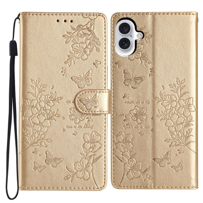 For iPhone 16 Plus Butterflies and Flowers Leather Phone Case(Gold) - iPhone 16 Plus Cases by PMC Jewellery | Online Shopping South Africa | PMC Jewellery | Buy Now Pay Later Mobicred