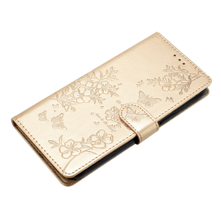 For iPhone 16 Plus Butterflies and Flowers Leather Phone Case(Gold) - iPhone 16 Plus Cases by PMC TechLife | Online Shopping South Africa | PMC TechLife | Buy Now Pay Later Mobicred