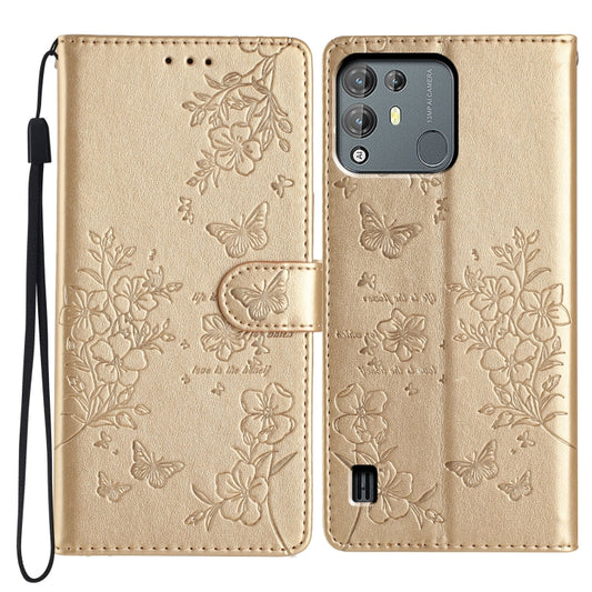 For Blackview A55 Pro Butterflies and Flowers Leather Phone Case(Gold) - More Brand by PMC Jewellery | Online Shopping South Africa | PMC Jewellery | Buy Now Pay Later Mobicred