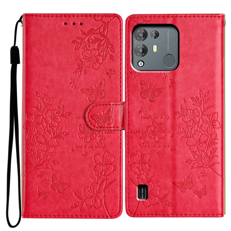 For Blackview A55 Pro Butterflies and Flowers Leather Phone Case(Red) - More Brand by PMC Jewellery | Online Shopping South Africa | PMC Jewellery | Buy Now Pay Later Mobicred