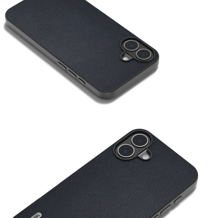 For iPhone 16 ABEEL Black Frame Genuine Leather Elegant Phone Case(Blue) - iPhone 16 Cases by PMC TechLife | Online Shopping South Africa | PMC TechLife | Buy Now Pay Later Mobicred