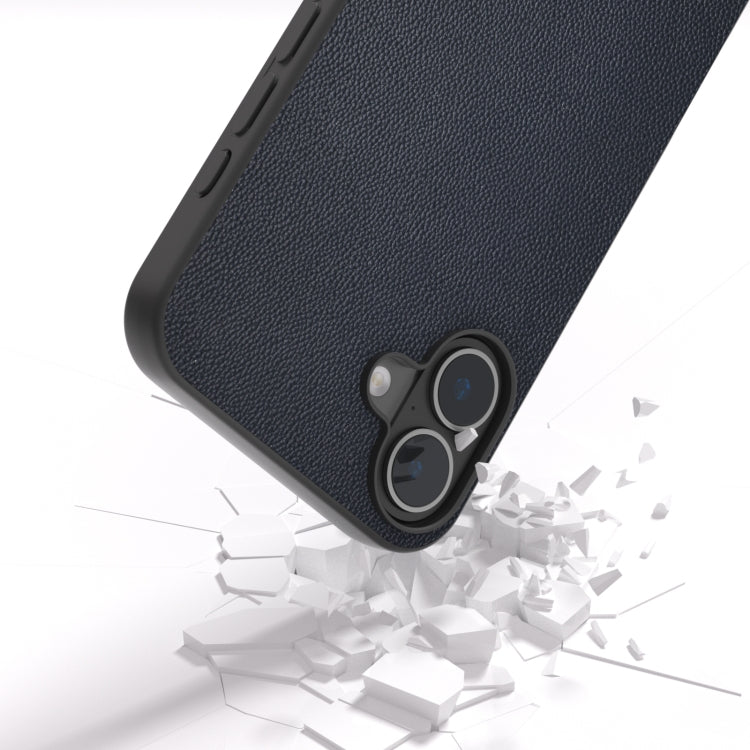 For iPhone 16 ABEEL Black Frame Genuine Leather Elegant Phone Case(Blue) - iPhone 16 Cases by PMC Jewellery | Online Shopping South Africa | PMC Jewellery | Buy Now Pay Later Mobicred