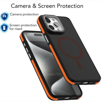 For iPhone 16 Magsafe Dual-Color Skin Feel Lens Film Phone Case with Lens Fold Holder(Blue) - More iPhone Cases by PMC Jewellery | Online Shopping South Africa | PMC Jewellery | Buy Now Pay Later Mobicred