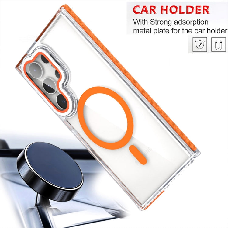 For Samsung Galaxy S24 Ultra 5G Dual-Color Clear Acrylic Hybrid TPU MagSafe Lens Film Phone Case with Holder(Orange) - Galaxy S24 Ultra 5G Cases by PMC Jewellery | Online Shopping South Africa | PMC Jewellery | Buy Now Pay Later Mobicred