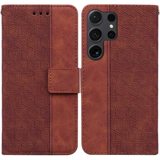 For Samsung Galaxy S25 Ultra 5G Geometric Embossed Leather Phone Case(Brown) - Galaxy S25 Ultra 5G Cases by PMC Jewellery | Online Shopping South Africa | PMC Jewellery | Buy Now Pay Later Mobicred