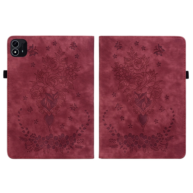 For itel Pad One 10.1 Butterfly Rose Embossed Leather Tablet Case(Red) - Others by PMC TechLife | Online Shopping South Africa | PMC TechLife | Buy Now Pay Later Mobicred