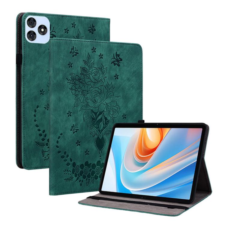 For itel VistaTab 30 Butterfly Rose Embossed Leather Tablet Case(Green) - Others by PMC TechLife | Online Shopping South Africa | PMC TechLife | Buy Now Pay Later Mobicred