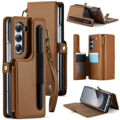 For Samsung Galaxy Z Fold6 5G CaseMe C22 PC+TPU Business Style RFID Anti-theft Lanyard Leather Phone Case with Pen Slot(Brown) - Galaxy Z Fold6 5G Cases by CaseMe | Online Shopping South Africa | PMC Jewellery | Buy Now Pay Later Mobicred