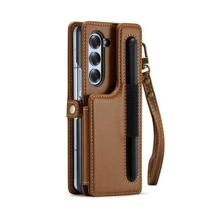 For Samsung Galaxy Z Fold6 5G CaseMe C22 PC+TPU Business Style RFID Anti-theft Lanyard Leather Phone Case with Pen Slot(Brown) - Galaxy Z Fold6 5G Cases by CaseMe | Online Shopping South Africa | PMC Jewellery | Buy Now Pay Later Mobicred