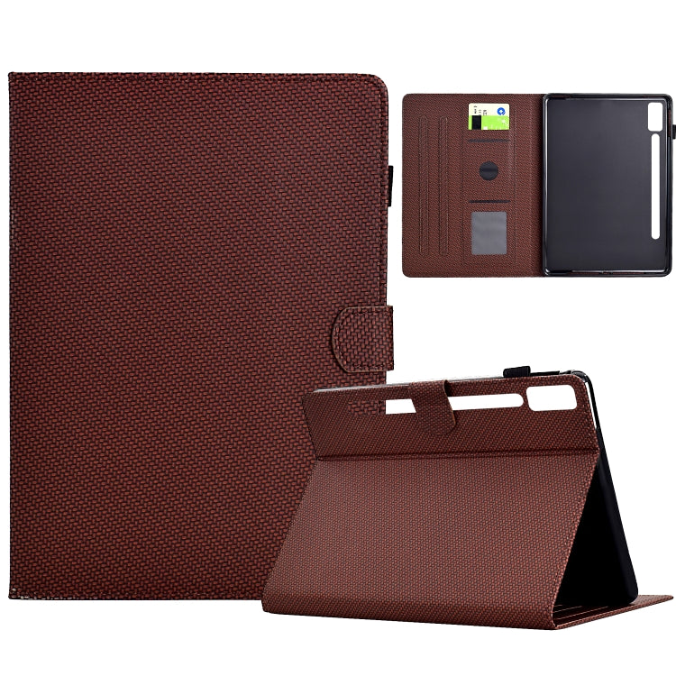 For Lenovo Tab P12 Solid Color Fiber Texture Smart Tablet Leather Case(Brown) - Lenovo by PMC TechLife | Online Shopping South Africa | PMC TechLife | Buy Now Pay Later Mobicred