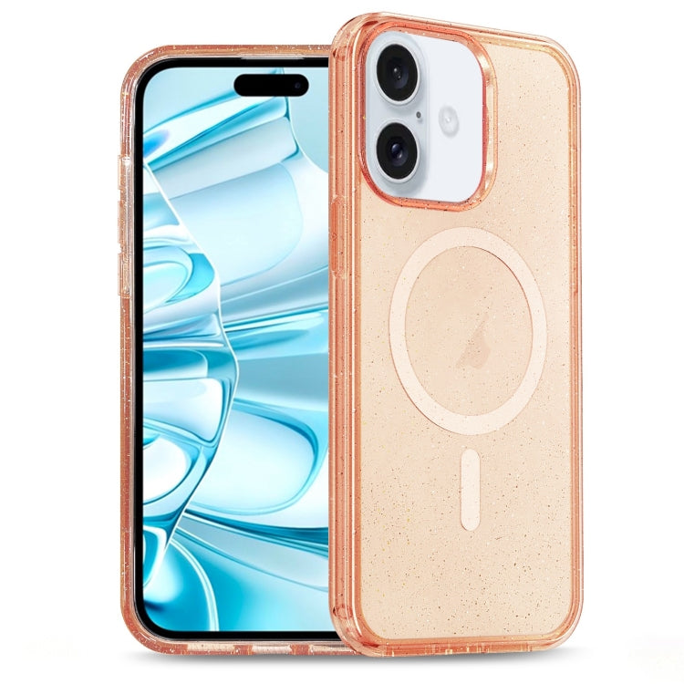 For iPhone 16 Glitter Powder TPU Hybrid PC MagSafe Phone Case(Orange) - iPhone 16 Cases by PMC TechLife | Online Shopping South Africa | PMC TechLife | Buy Now Pay Later Mobicred