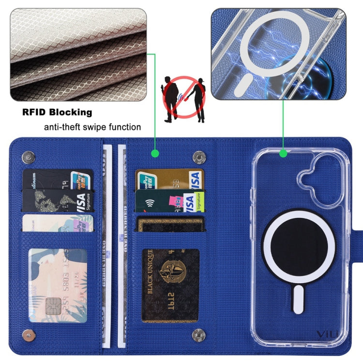 For iPhone 15 ViLi GHA-C Series RFID MagSafe Magnetic Flip Leather Phone Case(Blue) - iPhone 15 Cases by ViLi | Online Shopping South Africa | PMC Jewellery | Buy Now Pay Later Mobicred